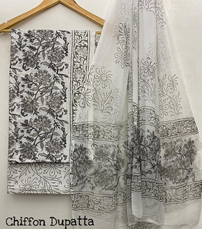 Pure Cotton Printed Salwar Suit With Chiffon Dupatta - 18