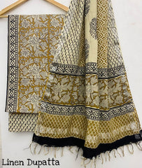 Pure Cotton Handblock Printed Cotton Salwar Suit With Linen Dupatta - 3