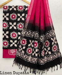 Pure Cotton Handblock Printed Cotton Salwar Suit With Linen Dupatta - 4