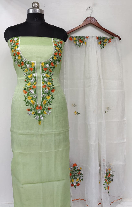 Kota Doria Embroidery Salwar Suit & Dupatta With Bottom - 40