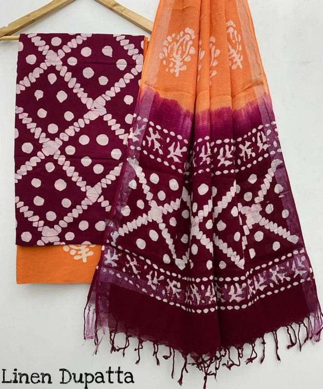 Pure Cotton Handblock Printed Cotton Salwar Suit With Linen Dupatta - 16
