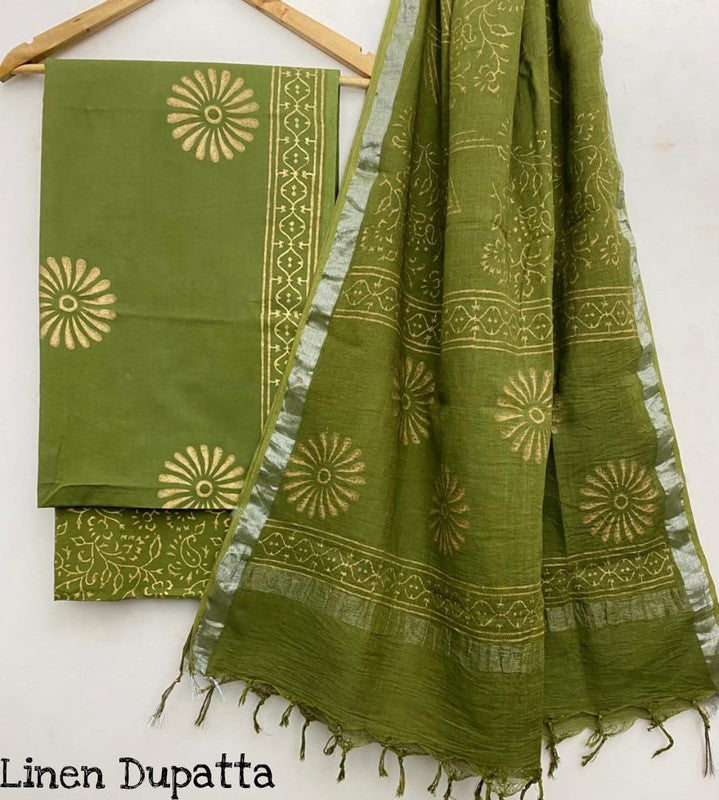 Pure Cotton Handblock Printed Cotton Salwar Suit With Linen Dupatta - 30