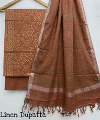 Pure Cotton Handblock Printed Cotton Salwar Suit With Linen Dupatta - 32