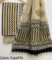 Pure Cotton Handblock Printed Cotton Salwar Suit With Linen Dupatta - 33