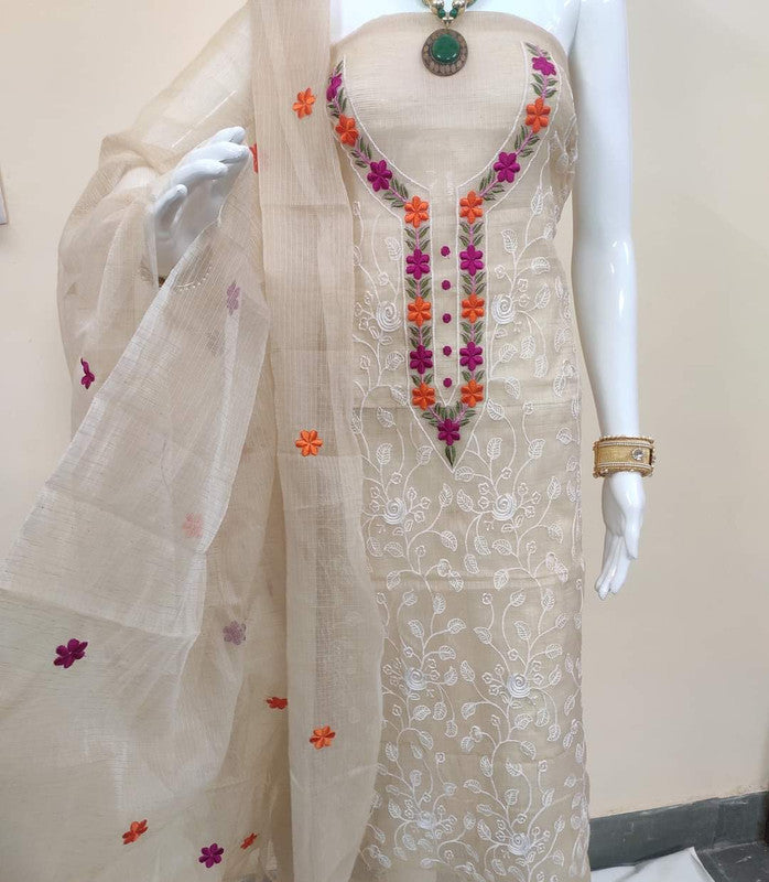 Kota Doria Embroidery Salwar Suit & Dupatta With Bottom - 41