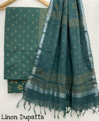 Pure Cotton Handblock Printed Cotton Salwar Suit With Linen Dupatta - 36