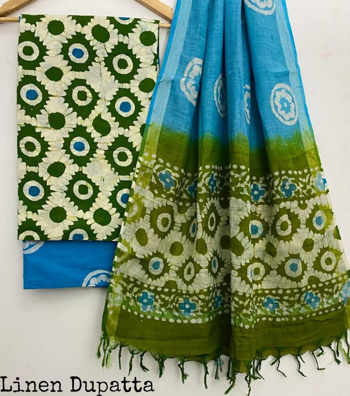 Pure Cotton Handblock Printed Cotton Salwar Suit With Linen Dupatta - 38