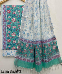Pure Cotton Handblock Printed Cotton Salwar Suit With Linen Dupatta - 34