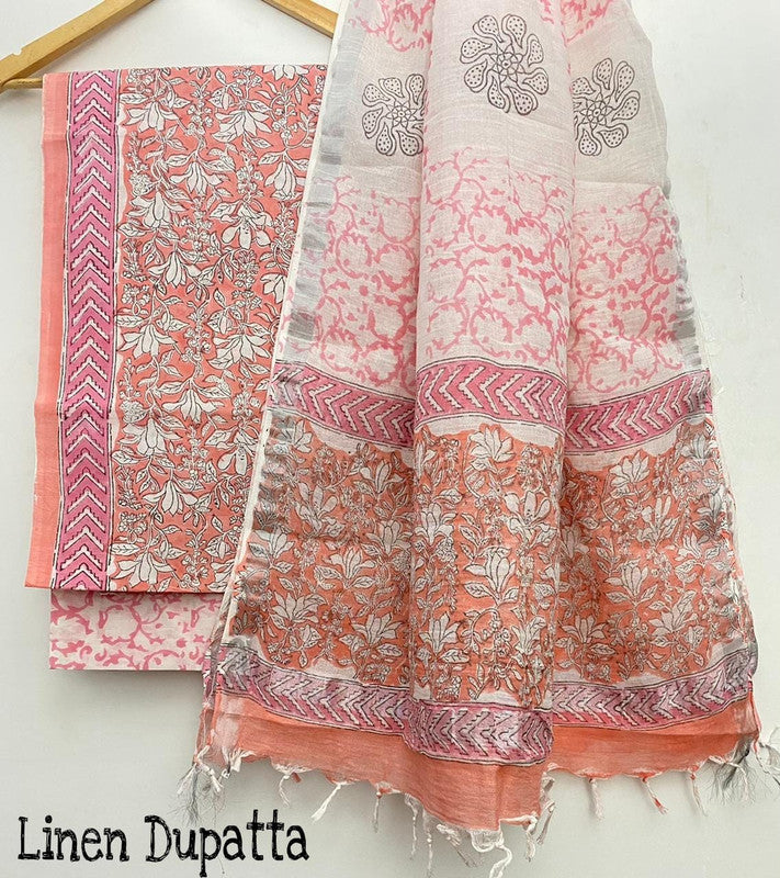 Pure Cotton Handblock Printed Cotton Salwar Suit With Linen Dupatta - 41