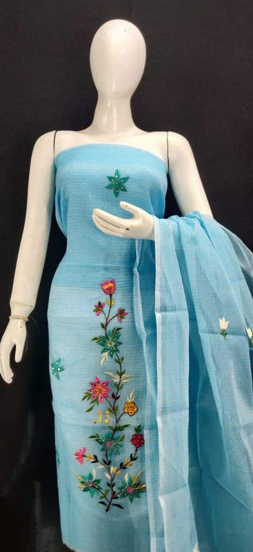 Kota Doria Embroidery Salwar Suit & Dupatta With Bottom - 1