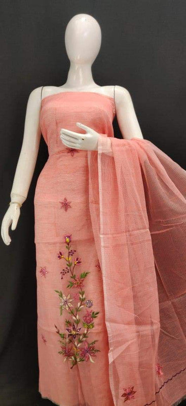 Kota Doria Embroidery Salwar Suit & Dupatta With Bottom - 2