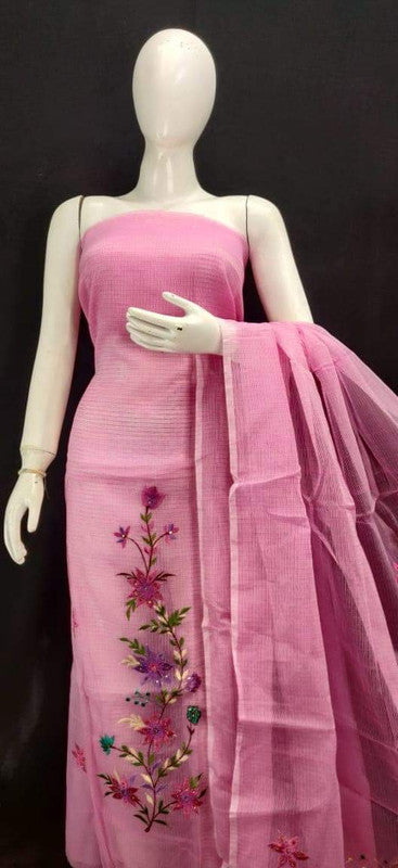 Kota Doria Embroidery Salwar Suit & Dupatta With Bottom - 4