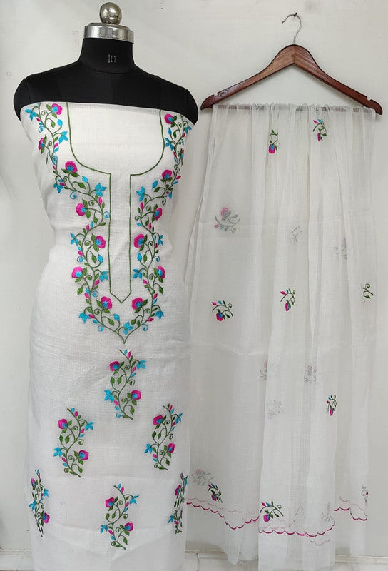 Kota Doria Embroidery Salwar Suit & Dupatta With Bottom - 50