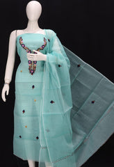 Kota Doria Embroidery Salwar Suit & Dupatta With Bottom - 5
