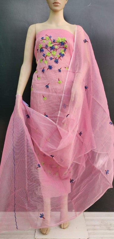 Kota Doria Embroidery Salwar Suit & Dupatta With Bottom - 11