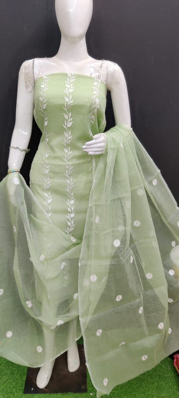 Kota Doria Embroidery Salwar Suit & Dupatta With Bottom - 15
