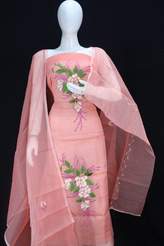 Kota Doria Embroidery Salwar Suit & Dupatta With Bottom - 19