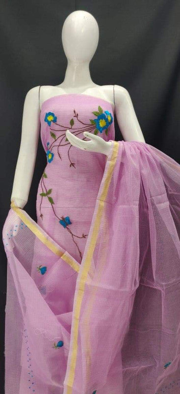 Kota Doria Embroidery Salwar Suit & Dupatta With Bottom - 23