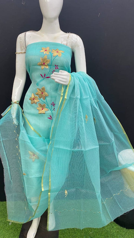 Kota Doria Embroidery Salwar Suit & Dupatta With Bottom - 28