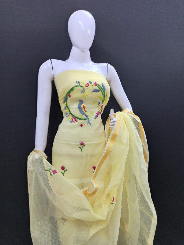 Kota Doria Embroidery Salwar Suit & Dupatta With Bottom - 31