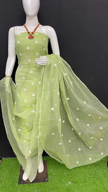 Kota Doria Embroidery Salwar Suit & Dupatta With Bottom - 34