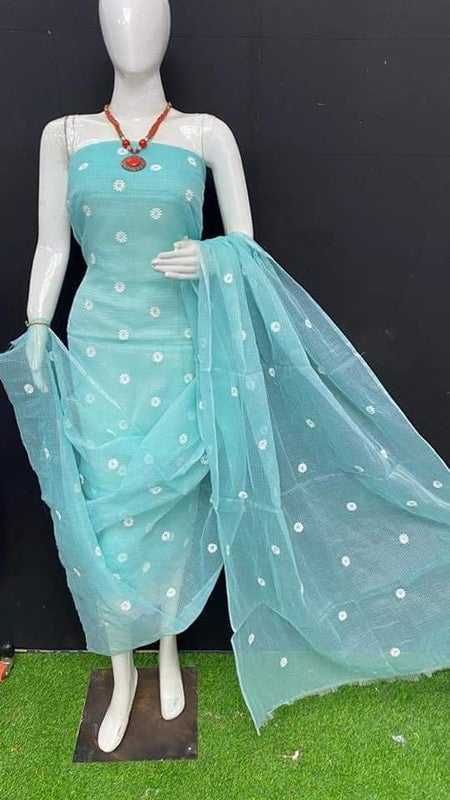 Kota Doria Embroidery Salwar Suit & Dupatta With Bottom - 35