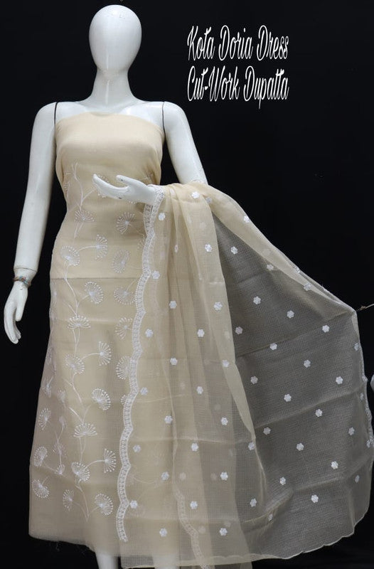 Kota Doria Embroidery Salwar Suit & Dupatta With Bottom - 54