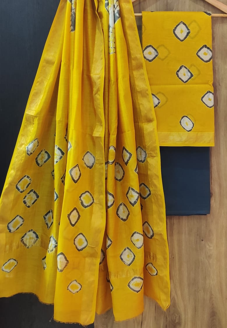 Pure Maheshwari Silk Unstitched Suit Set with Maheshwari Silk Dupatta with Zari Border ( Top, Bottom and Dupatta length 2.5 meter each) - 8