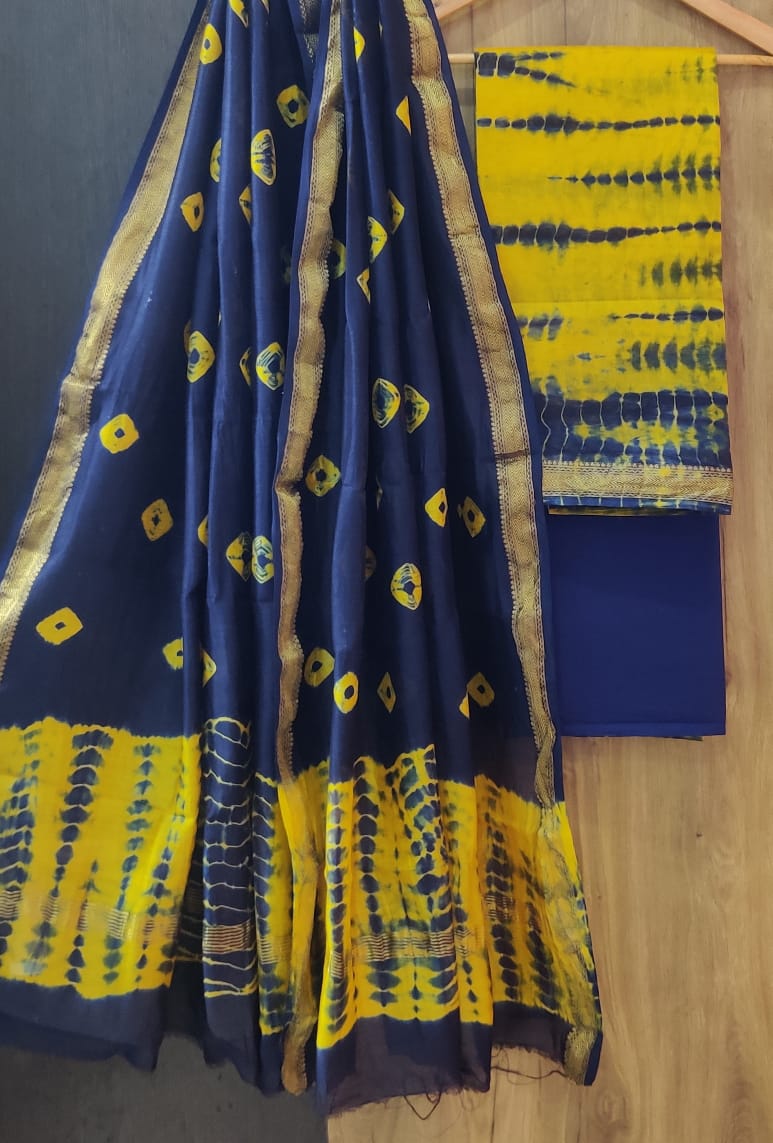 Pure Maheshwari Silk Unstitched Suit Set with Maheshwari Silk Dupatta with Zari Border ( Top, Bottom and Dupatta length 2.5 meter each) - 10