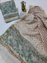 Pure Maheshwari Silk Unstitched Suit Set with Maheshwari Silk Dupatta with Zari Border ( Top, Bottom and Dupatta length 2.5 meter each) - 61