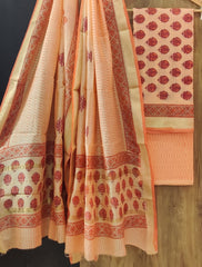 Pure Maheshwari Silk Unstitched Suit Set with Maheshwari Silk Dupatta with Zari Border ( Top, Bottom and Dupatta length 2.5 meter each) - 38