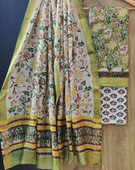 Pure Maheshwari Silk Unstitched Suit Set with Maheshwari Silk Dupatta with Zari Border ( Top, Bottom and Dupatta length 2.5 meter each) - 25