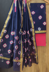 Pure Maheshwari Silk Unstitched Suit Set with Maheshwari Silk Dupatta with Zari Border ( Top, Bottom and Dupatta length 2.5 meter each) - 51