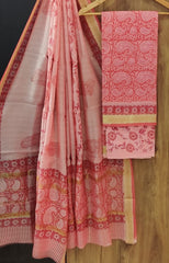Pure Maheshwari Silk Unstitched Suit Set with Maheshwari Silk Dupatta with Zari Border ( Top, Bottom and Dupatta length 2.5 meter each) - 28