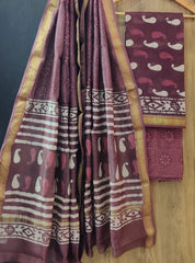 Pure Maheshwari Silk Unstitched Suit Set with Maheshwari Silk Dupatta with Zari Border ( Top, Bottom and Dupatta length 2.5 meter each) - 37