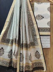 Pure Maheshwari Silk Unstitched Suit Set with Maheshwari Silk Dupatta with Zari Border ( Top, Bottom and Dupatta length 2.5 meter each) - 42