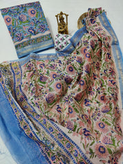 Pure Maheshwari Silk Unstitched Suit Set with Maheshwari Silk Dupatta with Zari Border ( Top, Bottom and Dupatta length 2.5 meter each) - 72