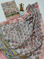 Pure Maheshwari Silk Unstitched Suit Set with Maheshwari Silk Dupatta with Zari Border ( Top, Bottom and Dupatta length 2.5 meter each) - 65