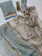 Pure Maheshwari Silk Unstitched Suit Set with Maheshwari Silk Dupatta with Zari Border ( Top, Bottom and Dupatta length 2.5 meter each) - 87
