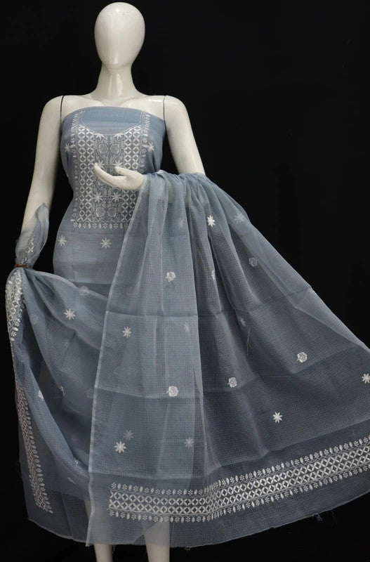 Kota Doria Embroidery Salwar Suit & Dupatta With Bottom - 46
