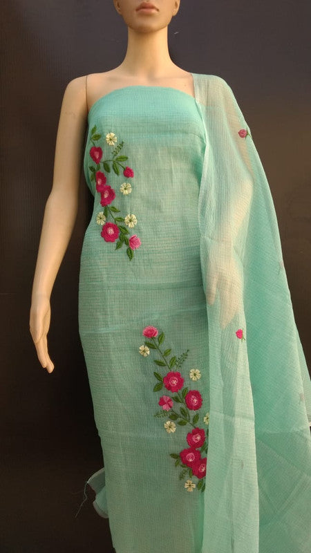 Kota Doria Embroidery Salwar Suit & Dupatta With Bottom - 38